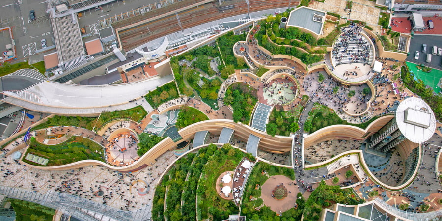 Birds eye view of Namba Parks in osaka