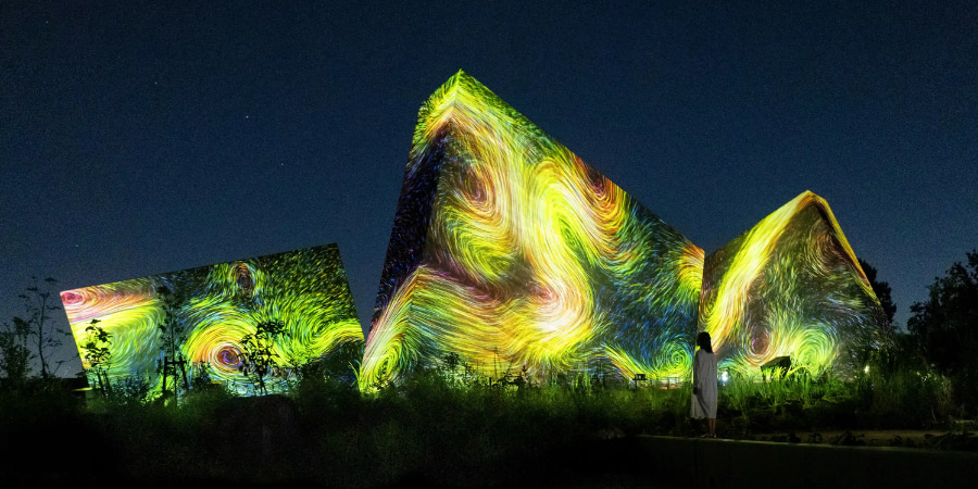 Abstract attraction in the teamlab botanical garden in Osaka