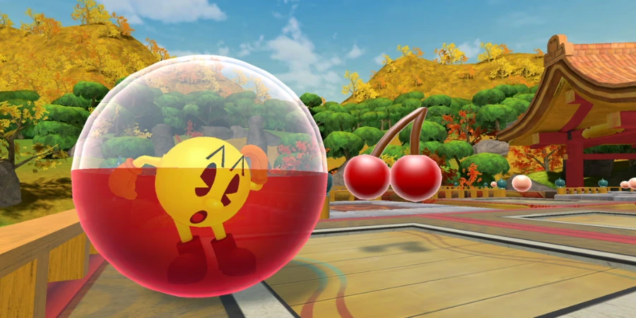 Pac Man in a ball within Super Monkey Ball Banana Rumble