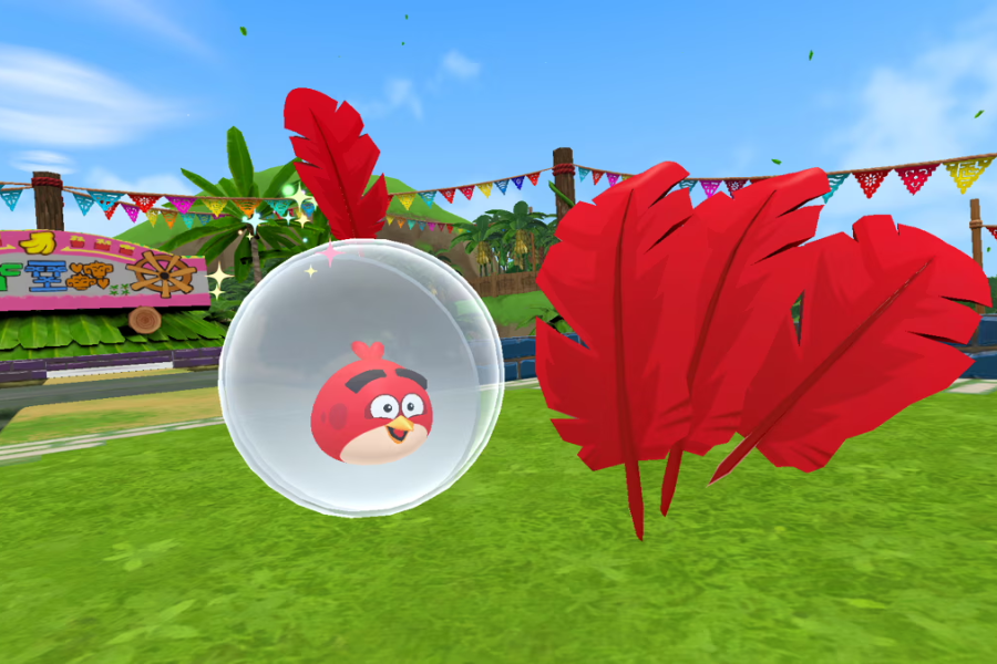 Red from Angry Birds as a playable character in the game Super Monkey Ball Banana Rumble