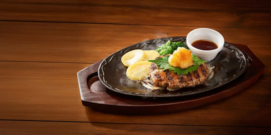 Hamburger steak with Japanese-style grated daikon radish sauce from Denny’s Japan