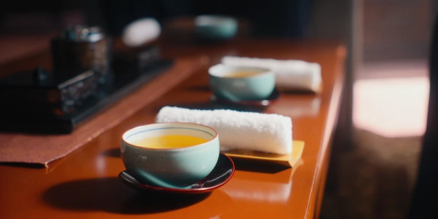Japanese tea and Oshibori (hot towel)