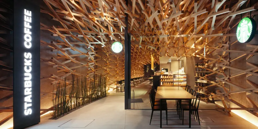 Latticework design of the Starbucks store in Dazaifu Tenmangu