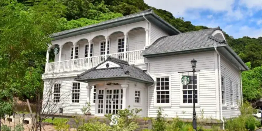 Preserved European-style home of a samurai clan transformed into a Starbucks store