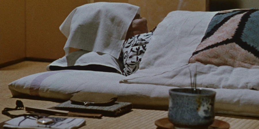 A person sleeping on a futon bed in a room with tatami mat (from "The End of Summer")