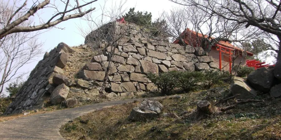 Destroyed brick wall of the Kaneda Castle ruins in Tsushima Island