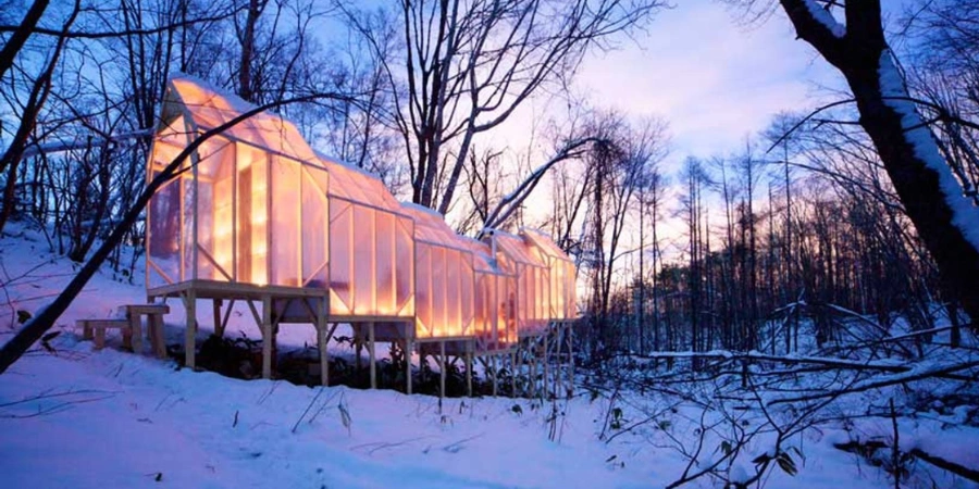 Fragile Shelter houses in the middle of the forest of Sapporo, Japan