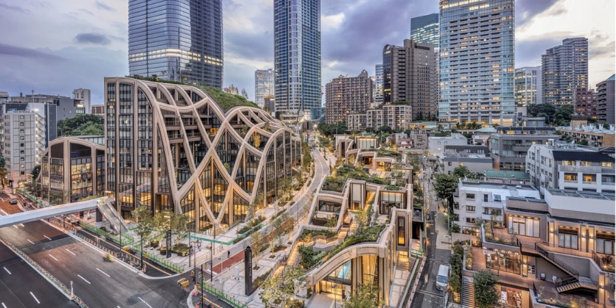 Modern and futuristic architecture in Azabudai Hills
