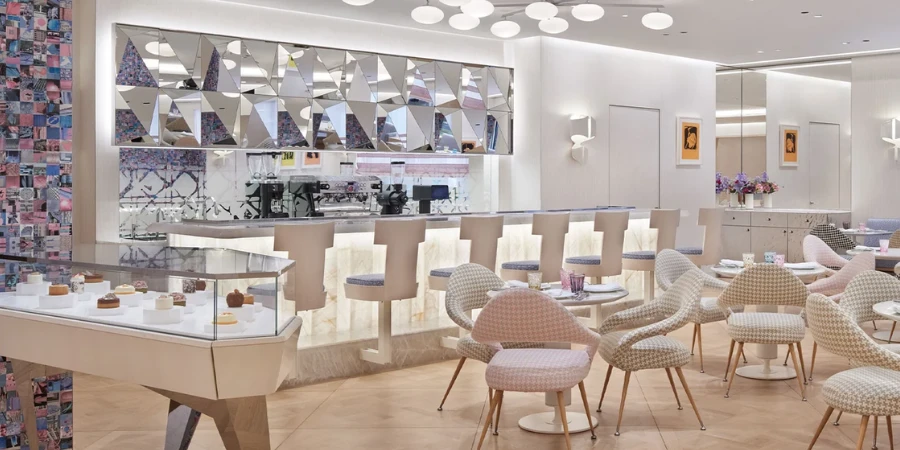 Bright interior of the Dior Cafe in Tokyo