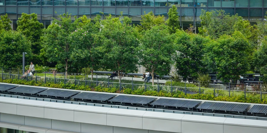 Drone view of Grand Front Osaka rooftop garden
