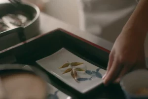 Leaf on the Japanese ceramic plate