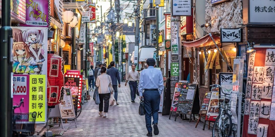 Traditional yet busy neighbourhood in Koenji, with punk rock elements