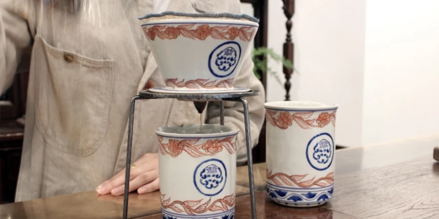 Coffee being dripped in custom-made ceramics in Little Cloud Coffee