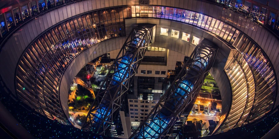 Bird's eye view of Umeda Sky Building at night