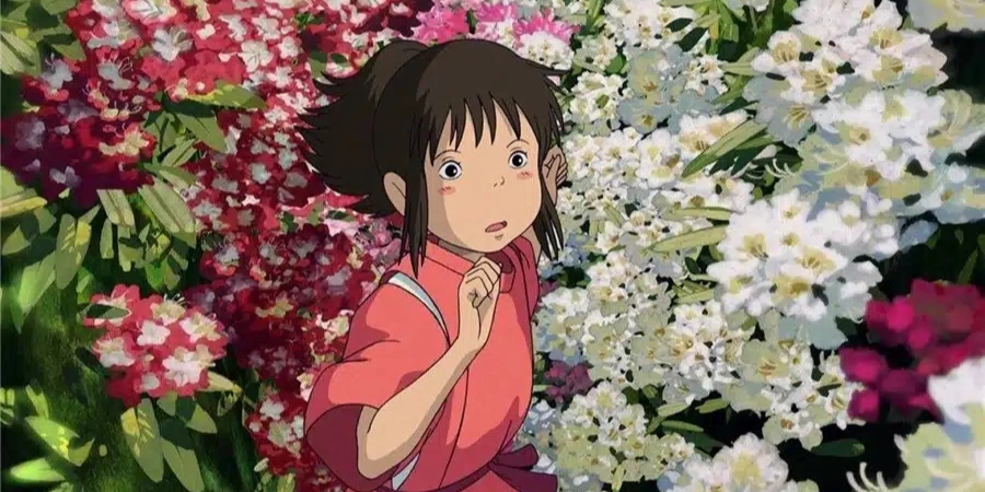 Chihiro being surrounded with flowers (from "Spirited Away")