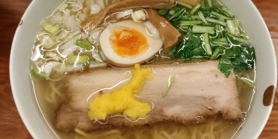 Yuzu ramen with thick chashu and a boiled egg