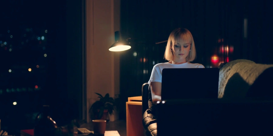 remote worker, working from home at night