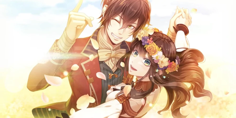 The game's heroine is smiling alongside one of the love interests from Code: Realize