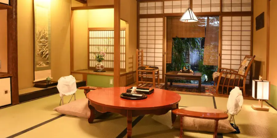 The interior of one of the guest rooms of Seikoro Ryokan