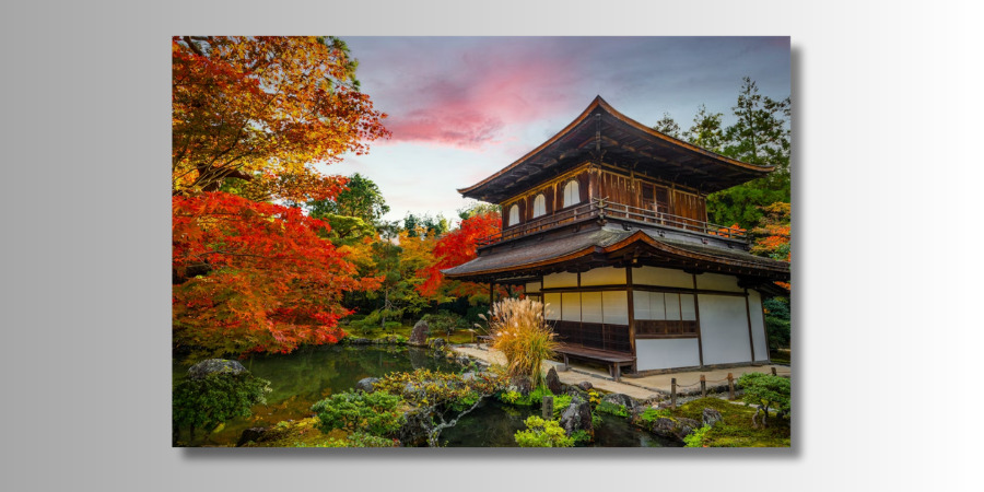The Silver Pavilion surrounded by autumn foliage