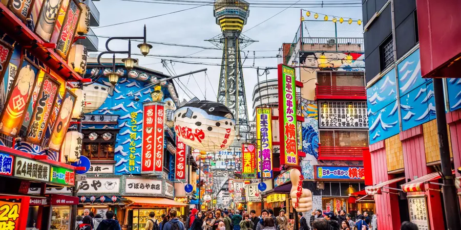 Tsutenkaku Tower in Shinsekai district of Osaka, Japan
