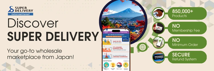 Infographic on SUPER DELIVERY, a wholesale marketplace from Japan.