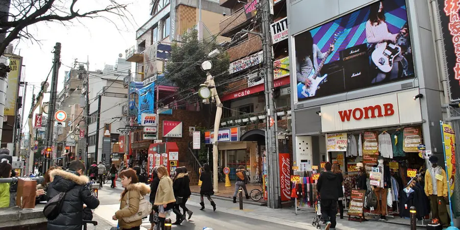 A street in Amemura, bustling with people