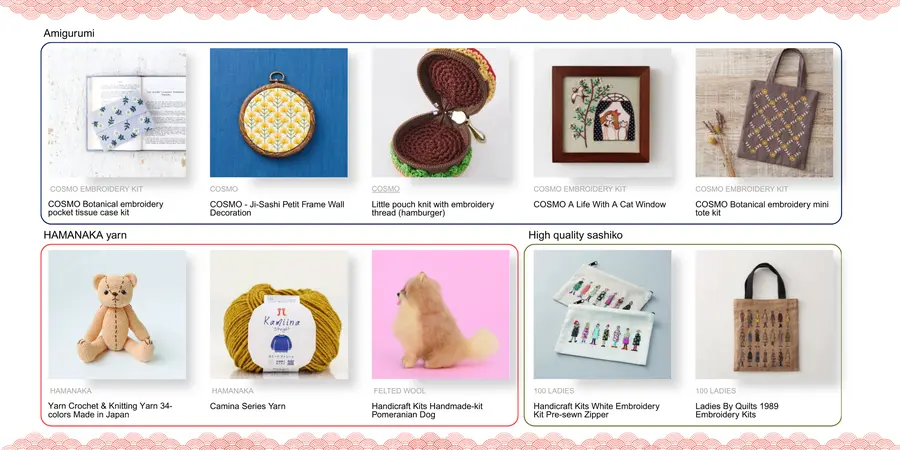 A collection of materials for amigurumi, Japanese crocheting.
