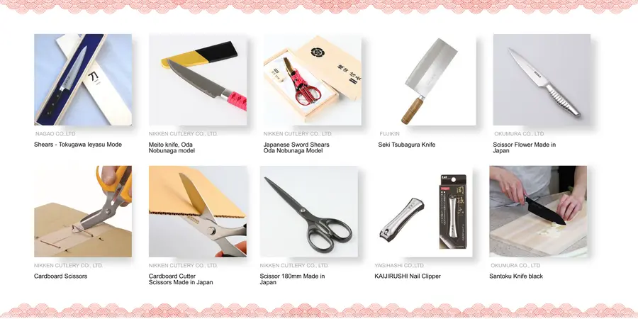 A selection of blades, like knives and scissors.