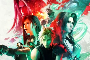 Final Fantasy VII Rebirth artwork featuring Cloud, Tifa, Aerith, Sephiroth, Barret, and Red XIII, ideal for Square Enix music and soundtrack articles.