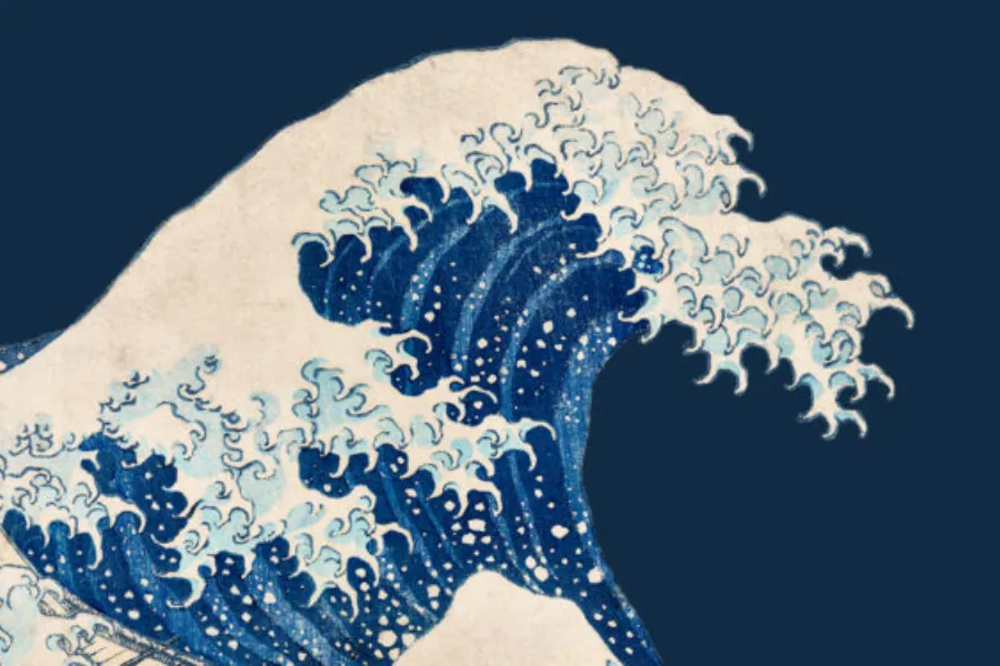 Detail of The Great Wave off Kanagawa featured in the official Making Waves exhibition header artwork, highlighting the iconic Japanese ukiyo-e woodblock print by Katsushika Hokusai.