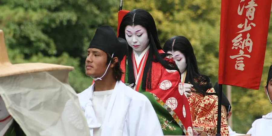 Jidai Matsuri festival procession in Kyoto featuring performers in traditional Japanese costumes