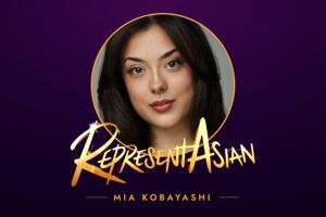 Mia Kobayashi headshot framed in gold with the RepresentAsian logo, for RepresentAsian: An Evening of Asian Talent at the Lyric Theatre
